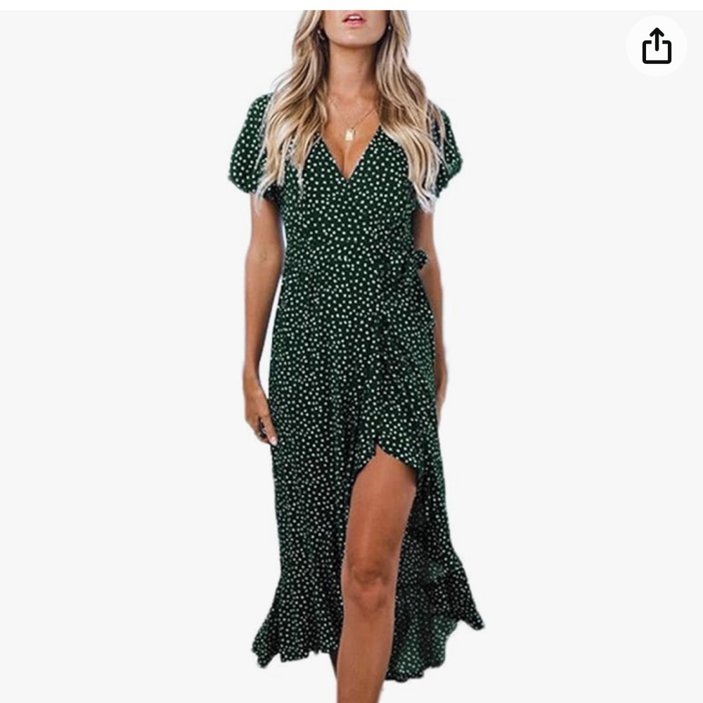 Green Zesica Bohemian print wrap dress with flutter sleeves Size Large